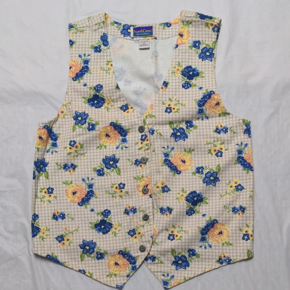 Vintage 90s Floral Print Cottagecore  Festival Button Up Vest Size Medium